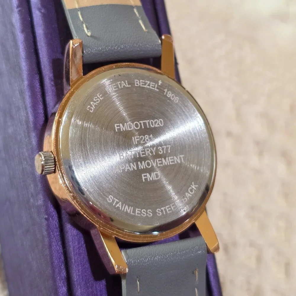Rose Gold Pink Brushed Silver Face Gray Band Round Women's Wrist Watch Running